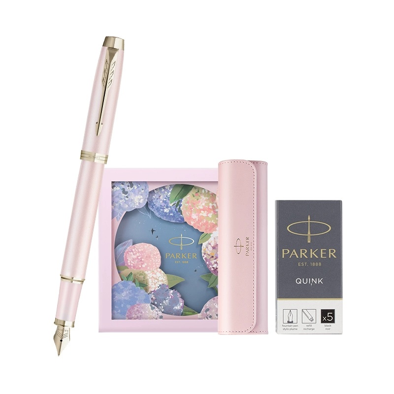 IM Pink Fantasy Gold Trim Fountain Pen + Hydrangea Floral Gift Box