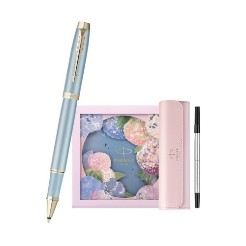 IM Blue Elf Gold Trim Pearl Pen + Hydrangea Floral Gift Box